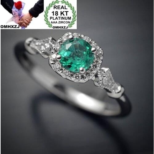 OMHXZJ Wholesale European Fashion Woman Man Party Wedding Gift Luxury Square White Green AAA Zircon 18KT White Gold Ring RR642