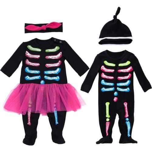Halloween Party Overalls Infant Toddler Baby Girls&Boys Dress Long Sleeve Jumpsuit-Kids Clothes-Skeleton Costume
