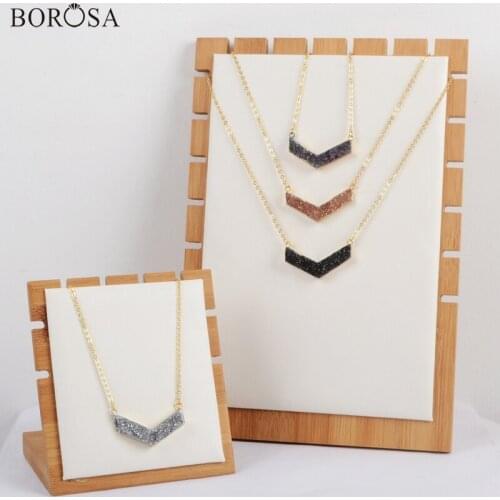BOROSA Gold Color Natural Boomerang Titanium AB Druzy Connector for Pendant Necklace Drusy Jewelry CL180