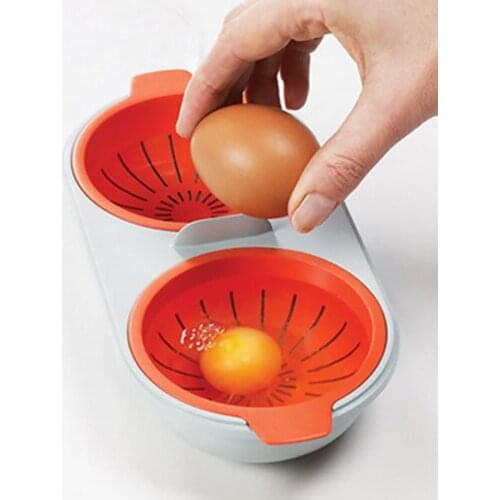 Microwave Egg Poacher Food Grade Cookware Double Cup Egg Boiler Kitchen Steamed Portable Egg Set Draining Egg Boiler Cookers