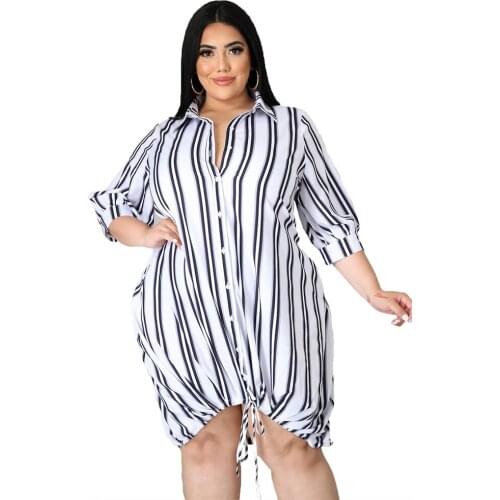 L-5XL Short Plus Size Dress Loose Women Clothing Stripe Print Shirt Dress Summer Dresses Wholesale Dropshipping