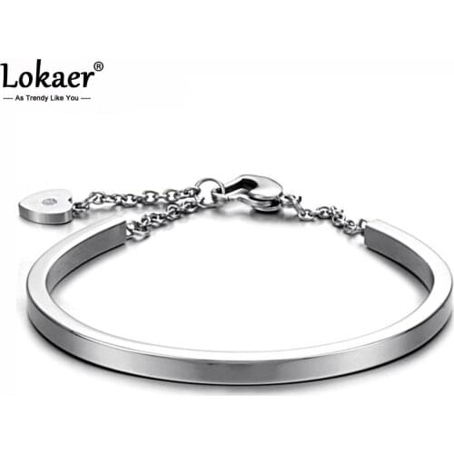 Lokaer Stainless Steel Heart Cuff Bracelet Bangle Jewelry Trendy 4 Colors Adjustable Chain & Link Bracelets For Women B18093