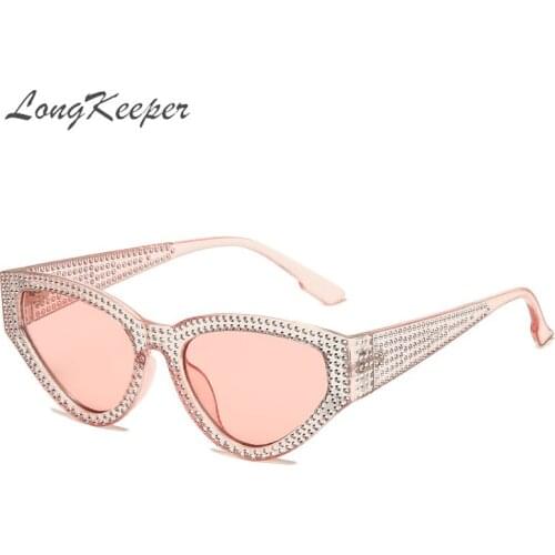 LongKeeper Fashion Diamond Sunglasses Women Punk Cat Eye Frame Rhinestone Crystal Sun Glasses Luxury Vintage UV400 Oculos