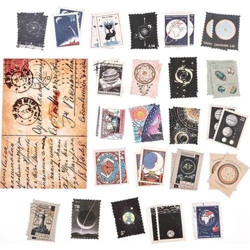 46pcs Philatelic Museum Series Astronomy Decorative Stickers Scrapbooking Stick Label Diary Album Stationery Retro Stamp Sticker