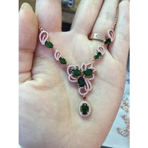 Natural green diopside Necklace Natural Gemstone Pendant Necklace S925 sliver women Luxury Flowers party fine Jewelry