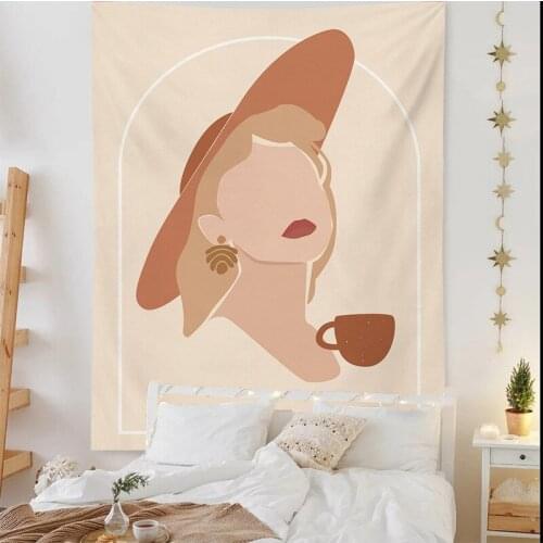 Nordic Art Wall Hanging Tapestry Geometric Women 3D Printed Home Moon Tapestry INS Home Wall Decor Wall Cloth Mandala Decoration