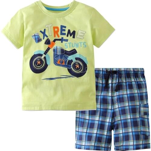 Jumping Meters New Arrival Boys Clothing Sets For Summer With Motor Print Fashion Cotton Baby Outfits Kids Top + Short