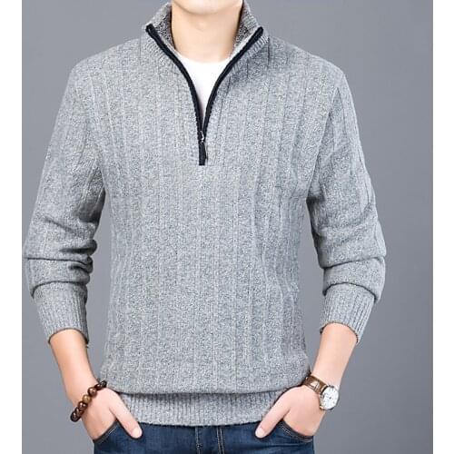 New Winter Mens Sweater Casual Pullover Mens Warm Sweaters Man Slim Stand Collar Knitted Pullovers Male Coats Half Zip Sweater