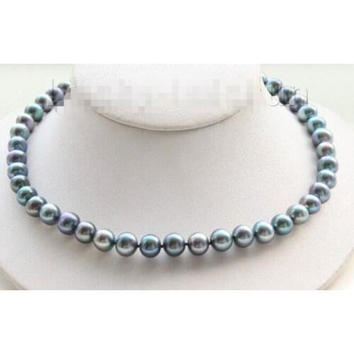 FREE shipping 17" 6-7mm natural round peacock black freshwater pearls necklace