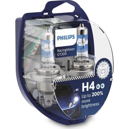 H4 Racingvision GT200 + 200% light Philips car bulbs whitest light Pack 2 PCs 12342RGTS2