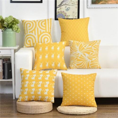 Nordic Style Abstract Geometric Printed Linen Cotton Cushion Yellow Lines Decorative Sofa Throw Pillows Almofadas