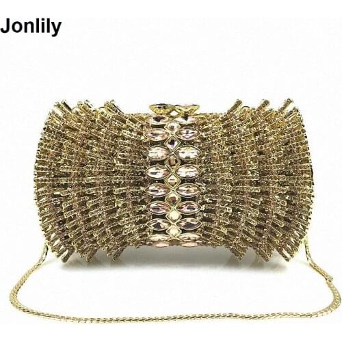 New Luxury Ladies Clutch Evening Bags Gold Crystal Clutch Bags Banquet Bags Women Soiree Handbag Prom Bling Bag LI-1577