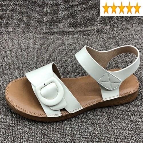 Breathable Leisure Street Women Open Toe Buckle Flat Comfortable Summer New White Black Beach Sandals Shoes