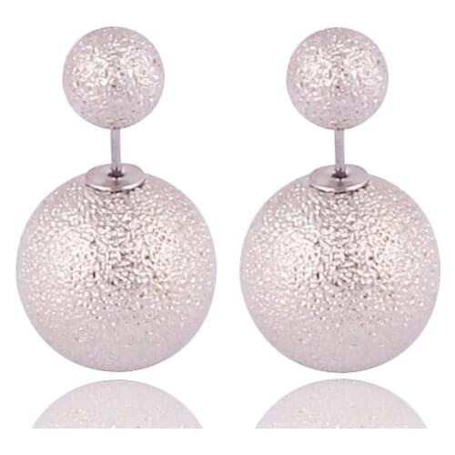 Classic Gold Silver Color Double Sides Scrub Big Pearl Stud Earrings Unique Design Wrinkle Ball Beads Earrings For Women Brincos