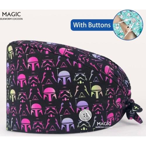 Dental Hospital Beauty Salon Work Hats Fashionable Multicolor Cartoon Printing Surgical Cap Adjustable Scrub Caps Pet Shop Mens
