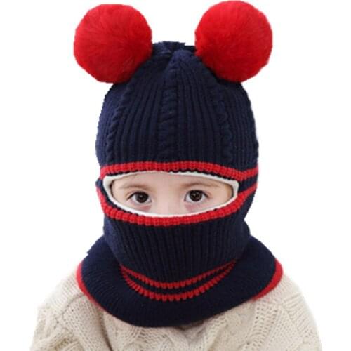 Winter Baby Hats with pompom balls Crochet Baby Hat with Hooded Scarf Children Caps Collar Scarf Autumn Winter Kids Baby Caps