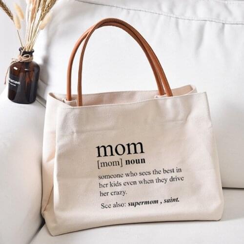 Mom Definition Personalized Canvas Tote Bag Printed Handbag Gift for Mother Work Shopping Bag Women Lady Beach Bag Dropshipping