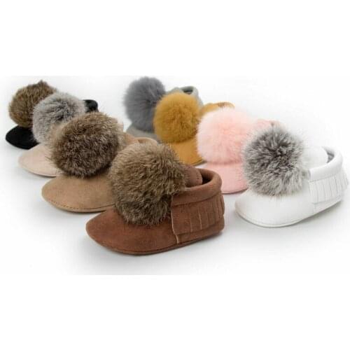 Newborn Toddler Baby Boy Girl Pom Winter Warm Crib Shoes Anti-slip Soft Mocassin Boots 0-18M