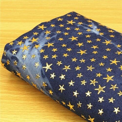 Moon Star Print Gilding Demin Fabrics for Clothes Coat Pants DIY Sewing Materials Jeans Cloth Fabric Sold By Meter
