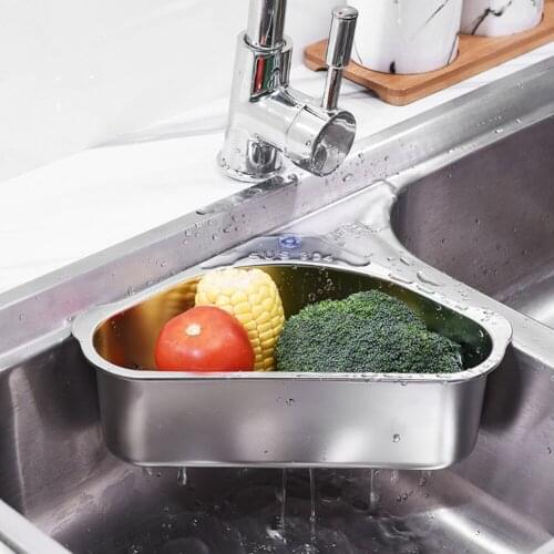 Triangular Vegetable Fruit Filter Basket Stainless Steel Storage Strainer Tool Hanging Net Drain Basket Kitchen Anti-Blocking