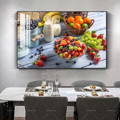 Embelish 1 Pieces Fruits Milk Food Wall Art Posters For Kitchen Decor HD Canvas Painting Modern Home Decor Modular Pictures