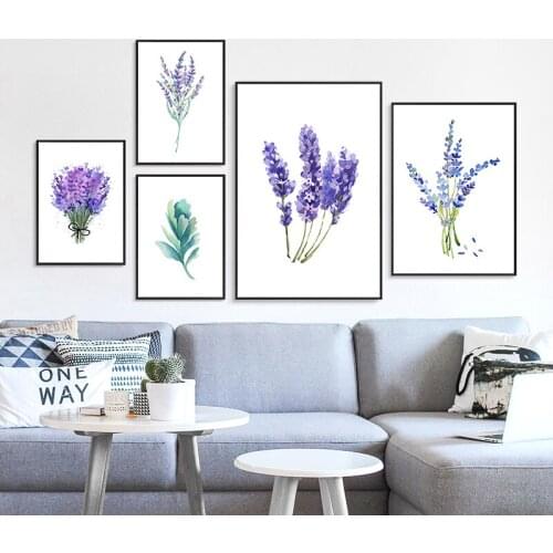 Spring Green Plant Purple Lavender Leaves Flower Canvas Painting Print Poster Picture Wall Modern Minimalistic Home Bedroom Deco