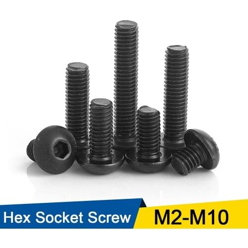 10-60pcs/lot ISO7380 Hex Screw M2 M2.5 M3 M4 M5 M6 M8 Black Button Head Hex Socket Cap Screw Hexagon Socket Round Head Screws
