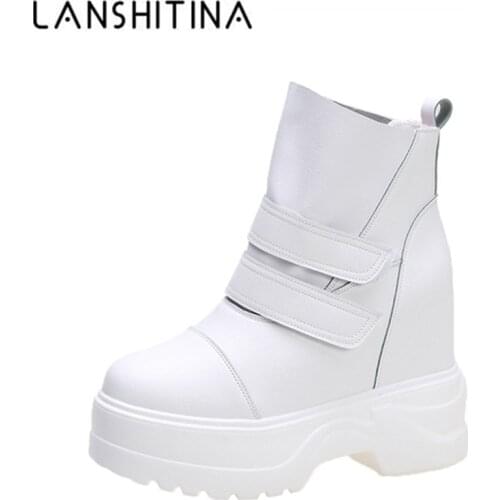 Women Leather Ankle Boots Winter High Top Platform Sneakers Comfortable Thick Sole Motorcycle Boots Woman Hook Loop Punk Boots