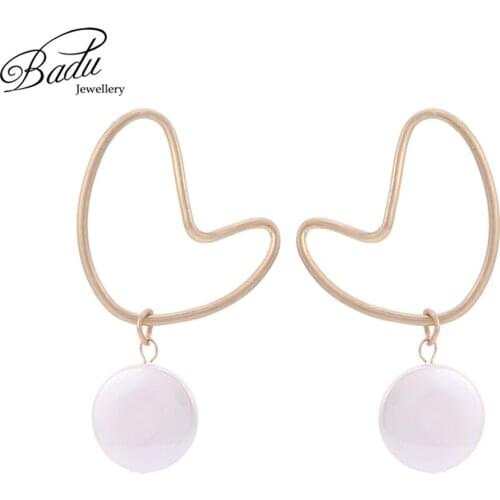 Badu Golden Heart Stud Earring White Simulated Pearl Pendant Women Fashion Earrings Gift for Girls Wholesale Dropshipping