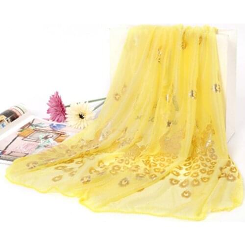 Women Gold Peacock Print Chiffon Scarves Summer Fashion Sea Beach Bufandas Mujeres Foulard Femme Shawl Wrap Scarf