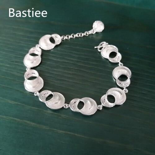 Bastiee 999 Sterling Silver Bracelet For Women Handmade Jewelry Charms Ethnic Hand Chain Link Miao Silver Luxury Gourd Bracelets
