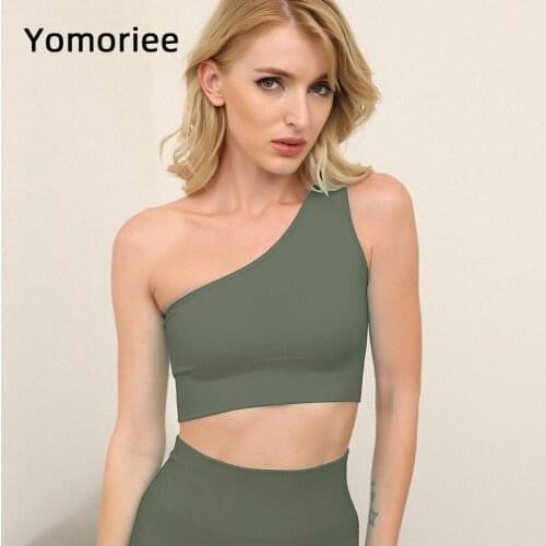 Oblique Shoulder Women Yoga Set Gym Sport Workout Running Training Two-piece suit Solid Colo Seamless Knitting Gymwear Yomoriee