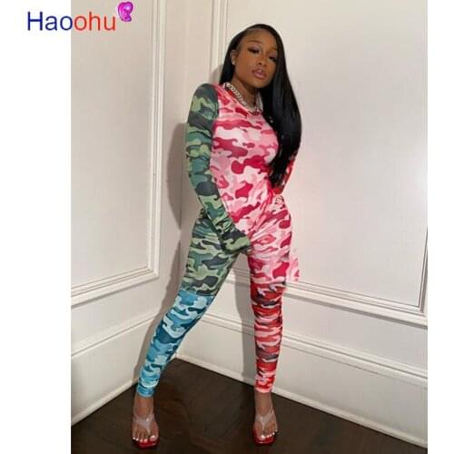 Women Spring Tracksuits Camouflage Print Top+Pencil Pants Suit Two Piece Set Sportswear Night Club Party Overall Outfits