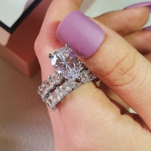 Black Friday Sterling Silver 925 Rings for Women 2 Ct Rings 2-Pc Princess Cut Wedding Engagement Jewelry Ring Set R6001