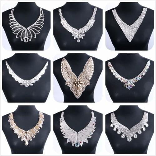 1 Pcs/Lot Necklace Collar Patches Rhinestone Crystal Patch Motif DIY For Women Wedding Applique Dress Clothes Sticker Garment