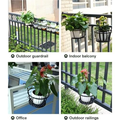 1 Pcs Garden Hanging Plant Iron Racks Balcony Round Flower Pot Rack Railing Fence Outdoor Garden Basket