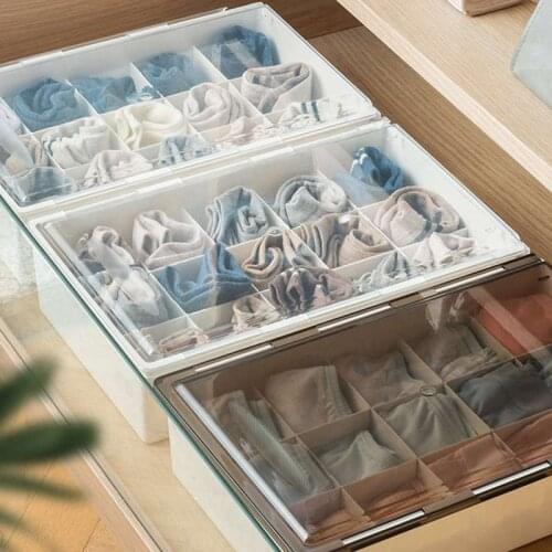 15Grids Household Drawer Subdivided Underwear Bra Storage Box Wardrobe Wall-mounted Transparent Cover Classification Sorting Box