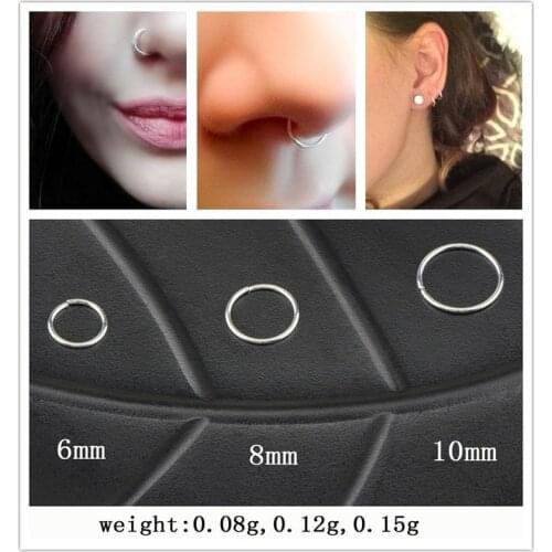 2pcs Tricolor Thin Fake Nose Ring Septum Helix Nostril Piercing Labret Lip Fake Piercing Titanium Cartilage Fake Earrings Hoop