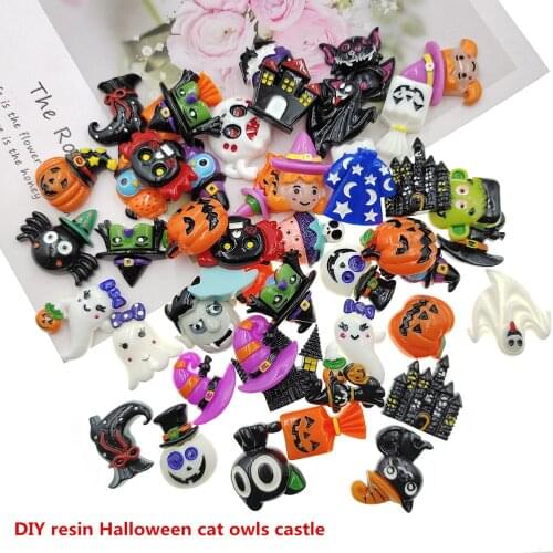 20pcs/lot DIY resin Halloween cat owls ghost mix by chance for kids hair clothes accessories resin cabochons resin charms