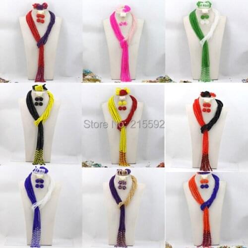 2016 Gorgeous Costume African Wedding Nigerian Beads Jewelry Sets Crystal Necklace Set Red Blue Black Free Shipping AEJ309