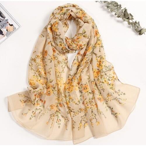 2020 NEW plum flower print Georgette chiffon scarf silk square hijab cool shawl ladies foulard femme Scarves hair bufanda mujer