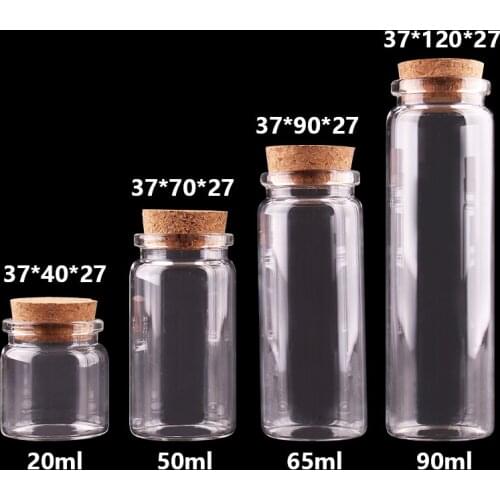 24pcs 20ml 50ml 65ml 90ml Small Glass Bottles with Cork Stopper Empty Spice Bottles Jars Gift Crafts Vials
