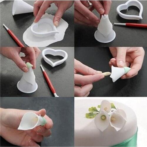 7pcs/set Calla Lily Flower Former Modelling Cutter Sugarcraft Decorating DIY Fondant Cake Baking Plunger Tool Moulds 01086