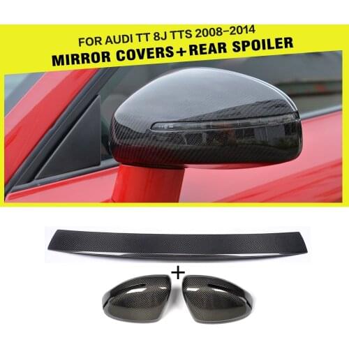 Car-Styling Carbon Fiber Car Racing Rearview Mirror Cap Covers And Rear Trunk Spoiler Wing Lip for Audi TT 8J TTS 2008 - 2014