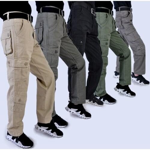 Mens Overalls Multi-pocket Straight Cargo Pants Male Outdoor Training Hiking Camo Large Size Loose Pure Cotton Military Trousers