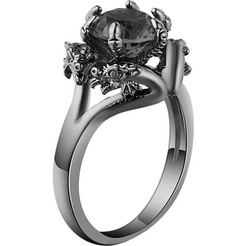 Black Gold Inlaid Rhinestone Zircon Dragon Shape Ring Retro Crystal Mens Fashion Jewelry Birthday Gift Engagement Rings