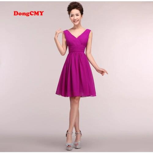 DongCMY 2020 New Arrival Short Prom Dresses V-Neck Plus Size Party Cheap Chiffon Bandage Gown