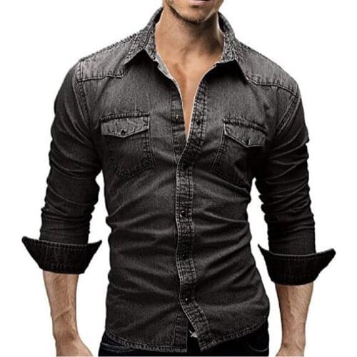 Large Size Double Pocket Long-sleeved Denim Shirt Mens Casual Jacket Harajuku Shirt Streetwear Men Shirts