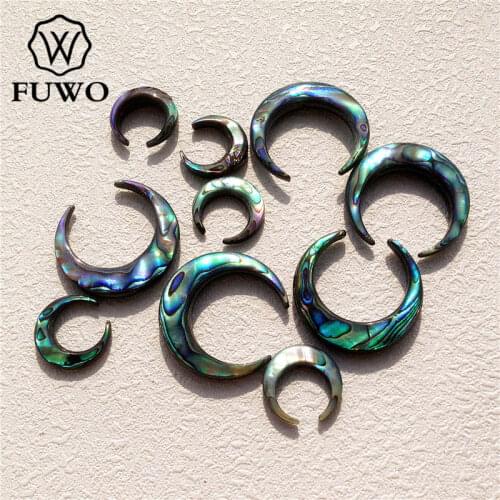 FUWO 20/35 mm Double Horn Crescent Abalone Shell Pendant Big Size Freshwater Abalone Shell Fashion Jewelry making Supplies S001