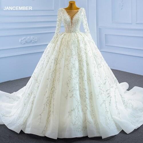 J67260 JANCEMBER New Beaded White Bridal Womens Wedding Dress 2021 Elegant Transparent Long Sleeve Dress платье на свадьбу
